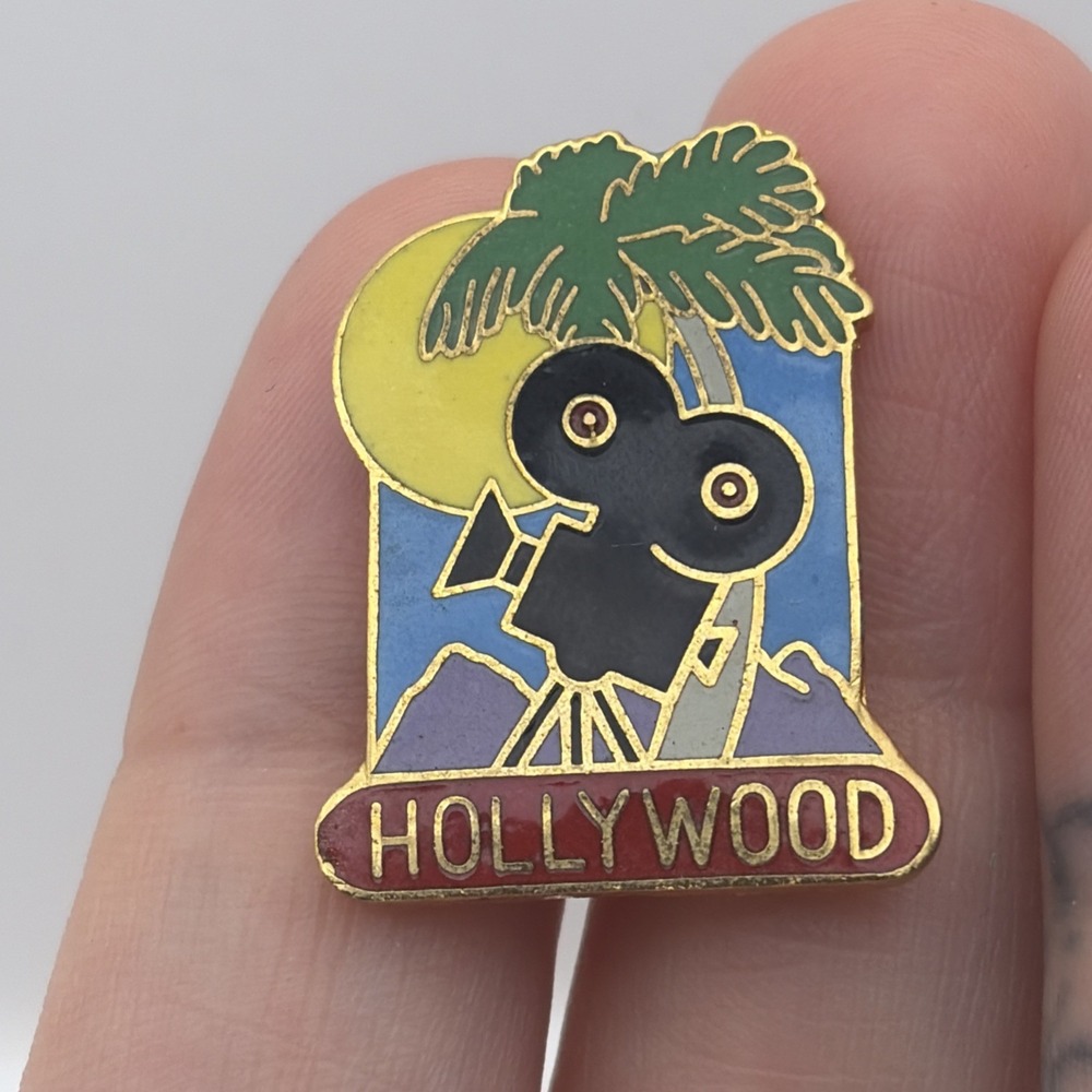 Hollywood California Movie Camera Palm Tree Lapel Hat Pin